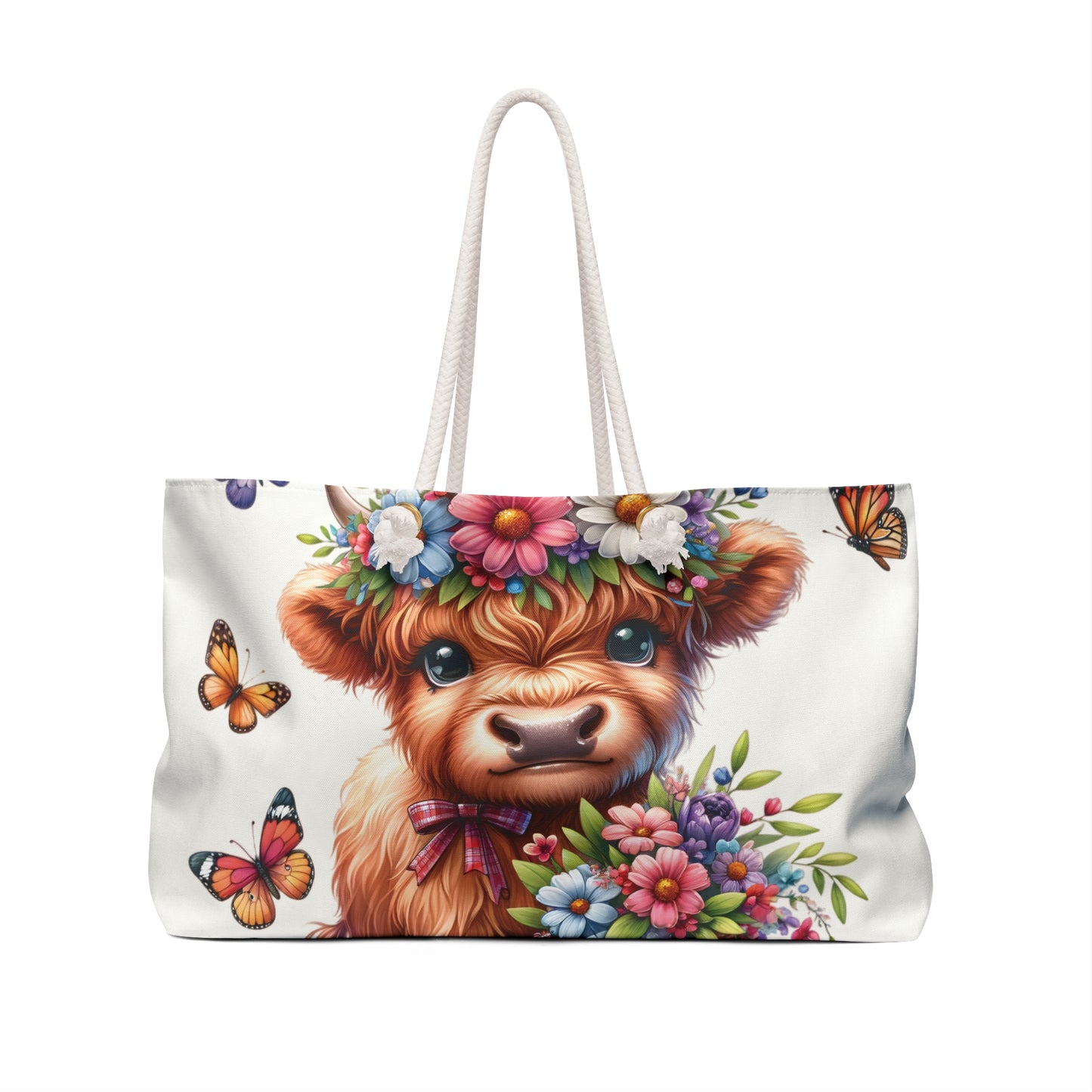 Personalised/Non-Personalised Weekender Bag, Highland Cow, Large Weekender Bag, Beach Bag, Book Bag