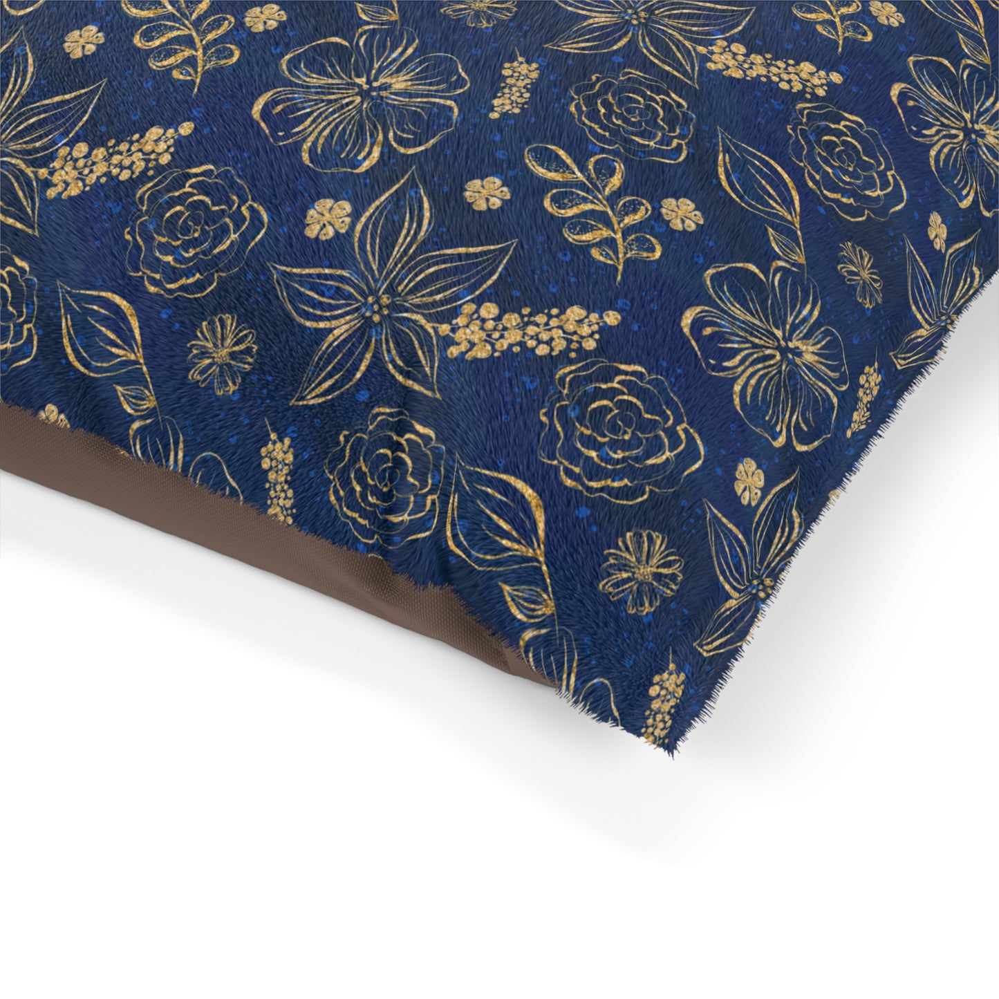 Luxury Pet Bed, feather soft fleece Navy and Gold Floral