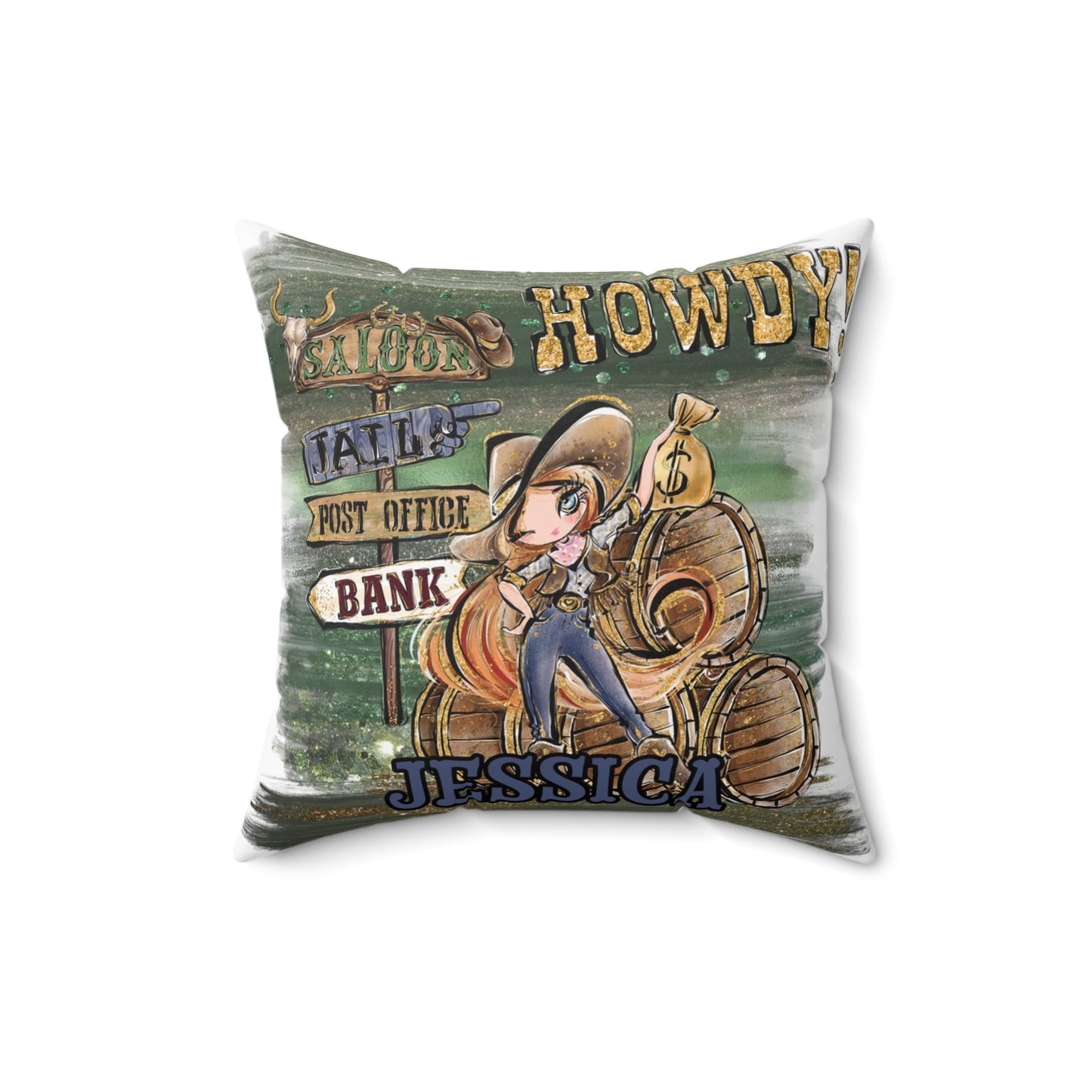 Personalised Howdy Cushion, Red Hair Blue Eyes, Polyester Square Cushion, Christmas cushion