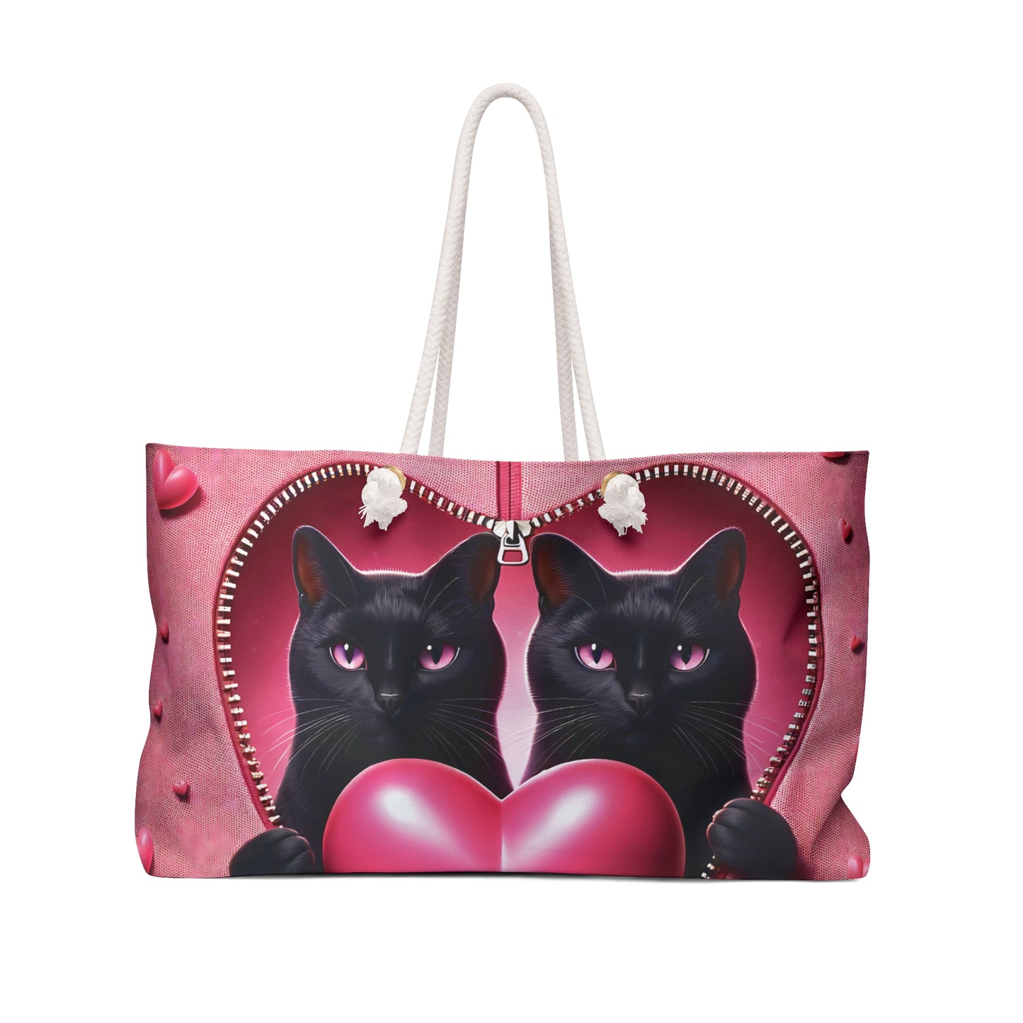 Personalised/Non-Personalised Weekender Bag, Cute Cat, Zipper, Valentines Day, Large Weekender Bag, Beach Bag, Book Bag