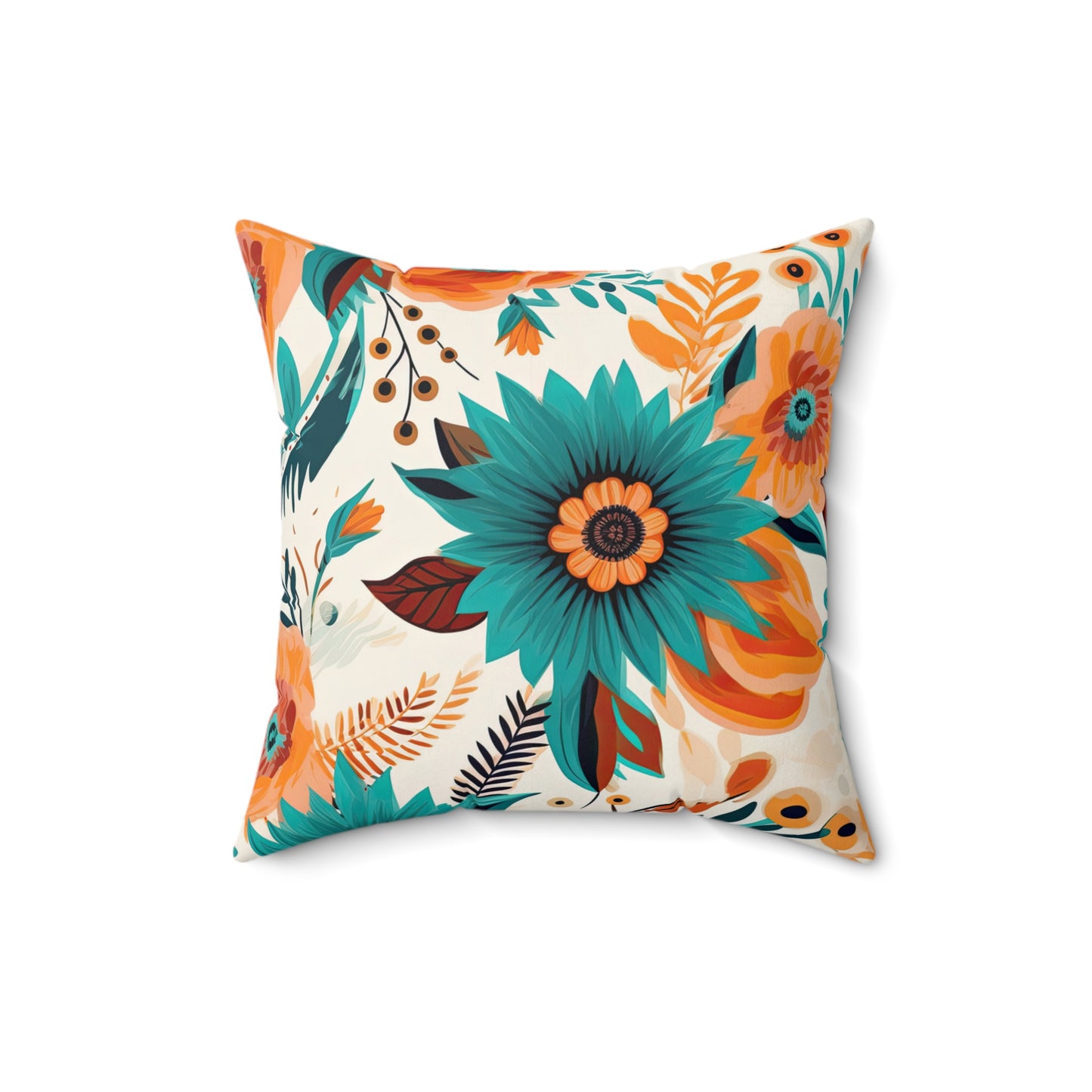 Spun Polyester Square Pillow, Retro Boho Floral Cushion