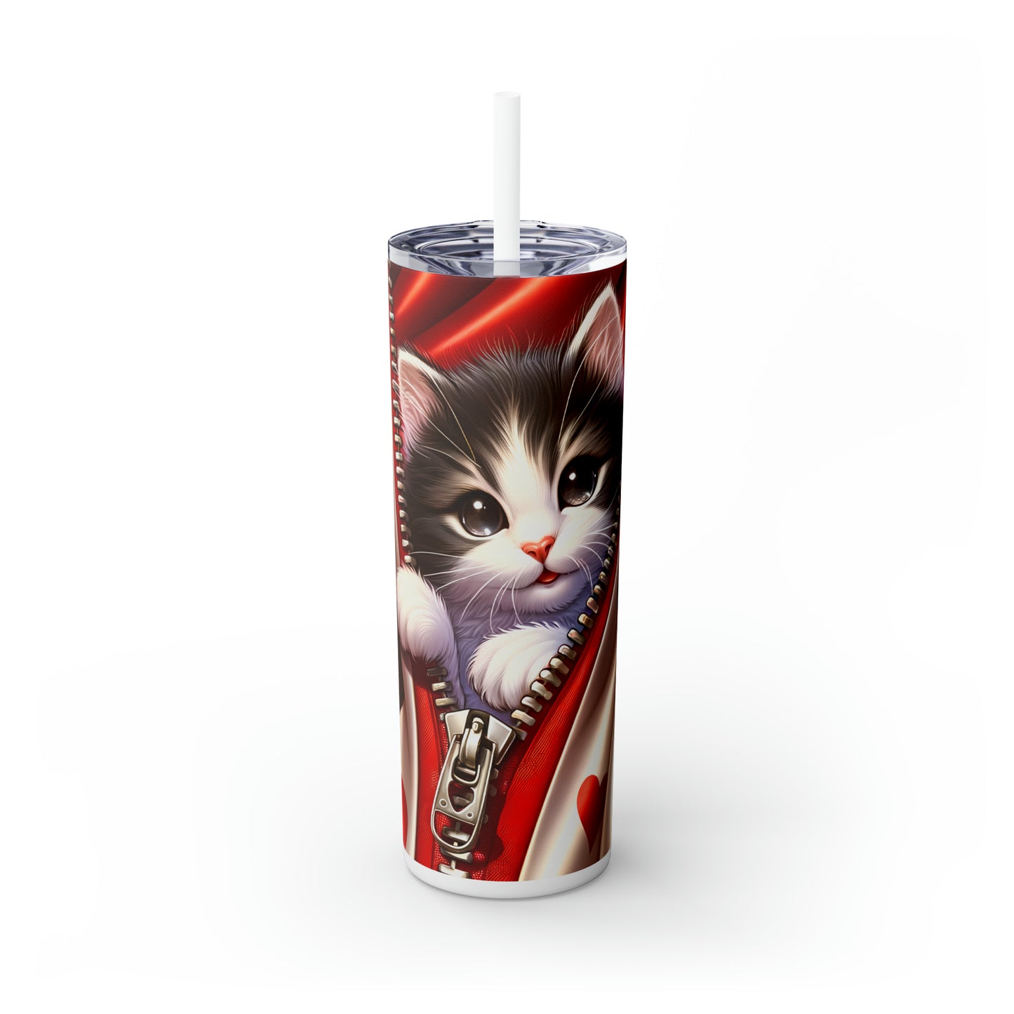 Skinny Tumbler with Straw, 20oz, Cat, Valentines Day, awd-903