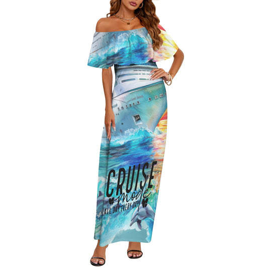 Cruise Mode Women's Off Shoulder Ruffle Boat Neck Dress (Model D71)