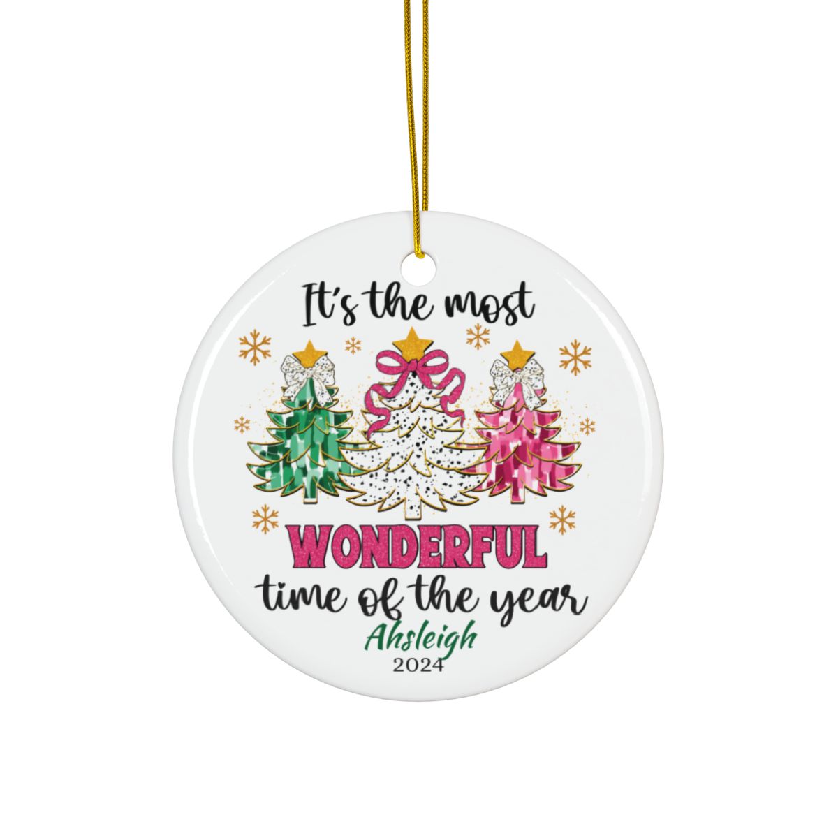 Personalized Holiday Ornament, Custom Christmas Decor, Ceramic Ornament with Trees, Holiday Gift Idea, Christmas Tree Hanging Decor