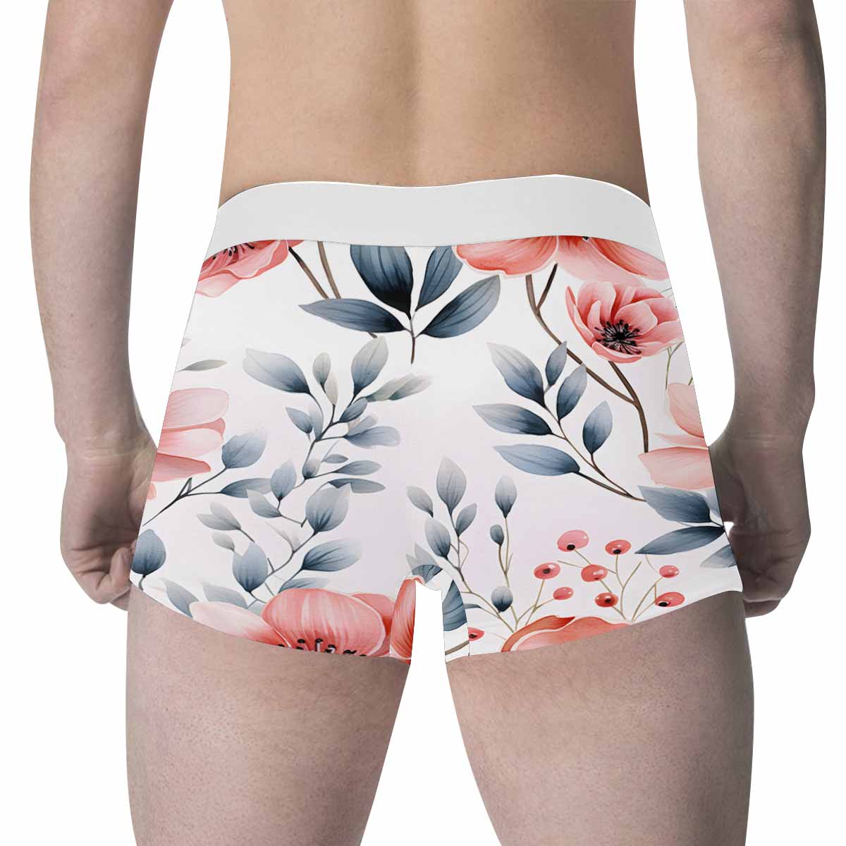 Apricot and Grey Floral  Men's All Over Print Boxer Briefs (Made In AUS)