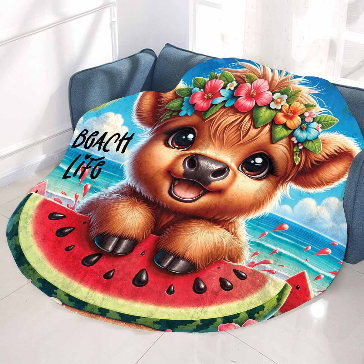 Highland Cow Awd35117  Circular Micro Fleece Blanket 60"