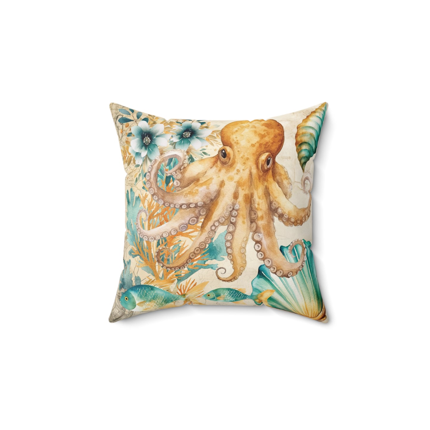 Nautical Polyester Square Cushion, Nautical cushion, Octapus