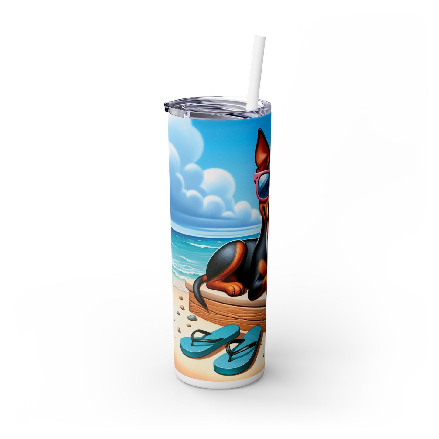 Skinny Tumbler with Straw, 20oz, Dog on Beach, Manchester Terrier, awd-1223