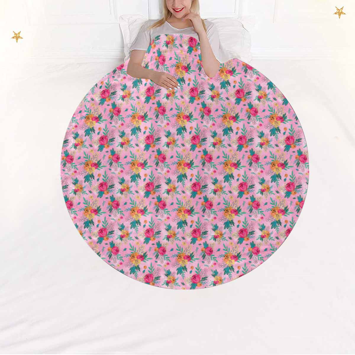 Australian Floral Pink  Circular Micro Fleece Blanket 47"