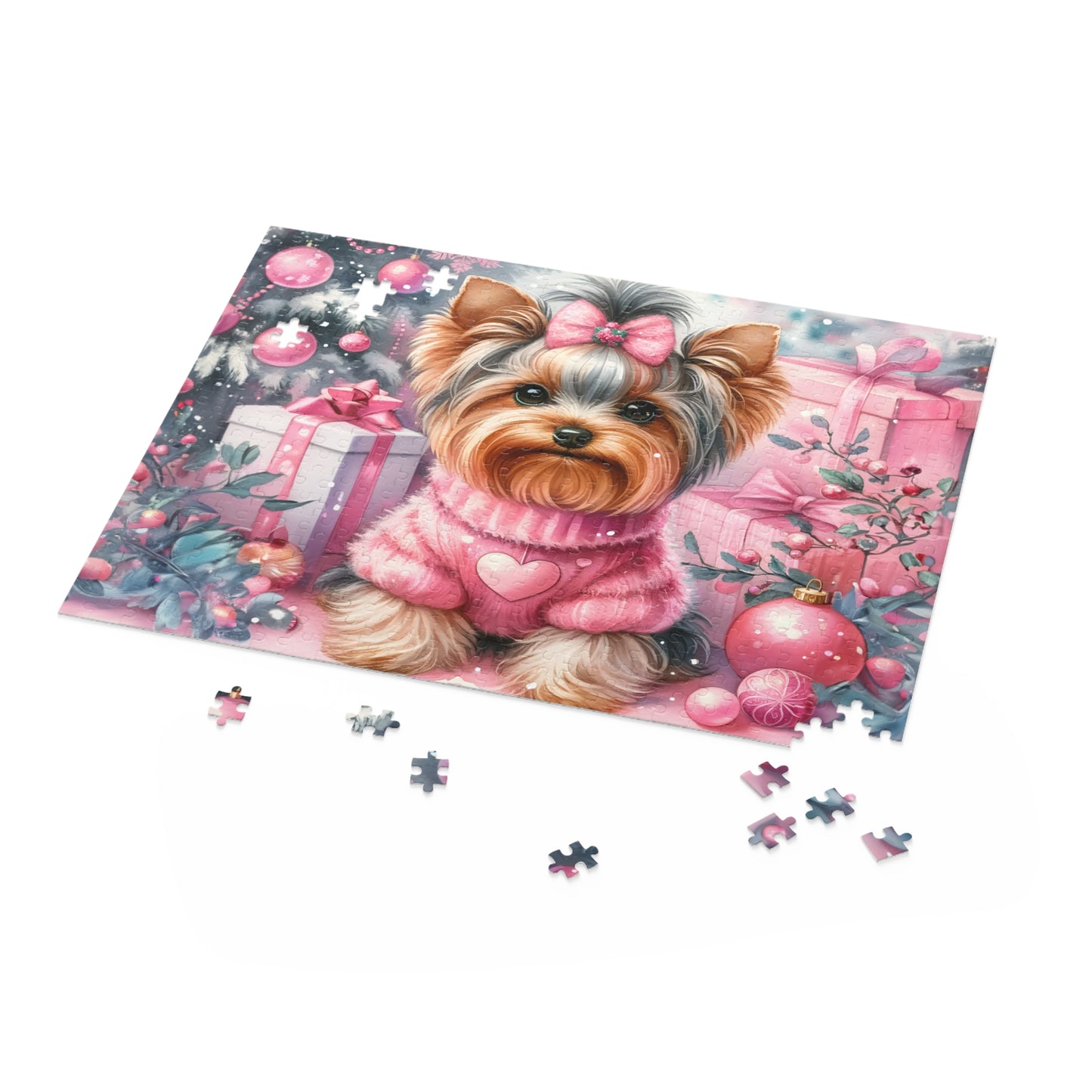 Personalised/Non-Personalised Puzzle, Christmas, Yorkshire Terrier (120, 252, 500-Piece)