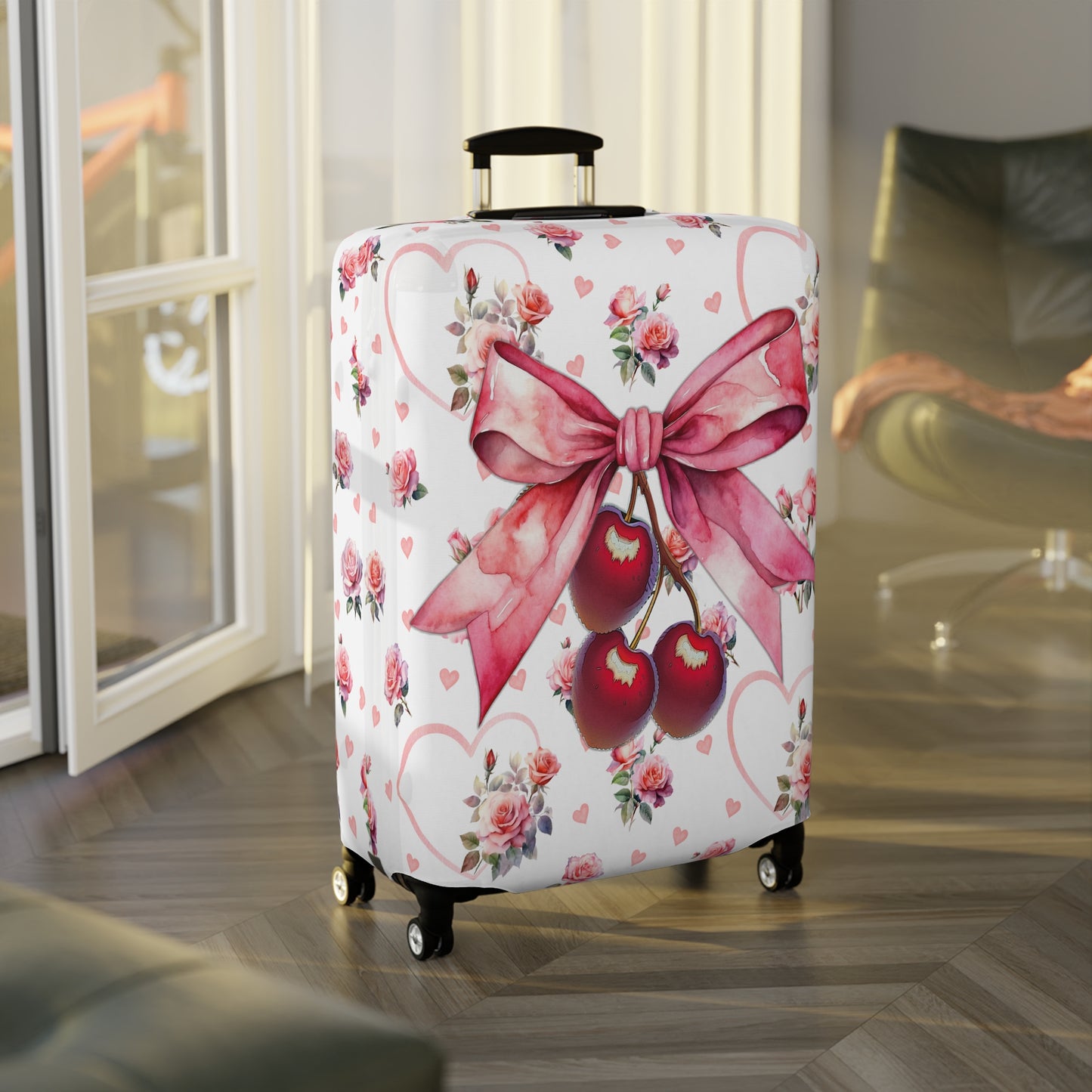 Luggage Cover, Rockabilly, Coquette, Hearts and Roses, Cherries and Ribbon, awd-2519