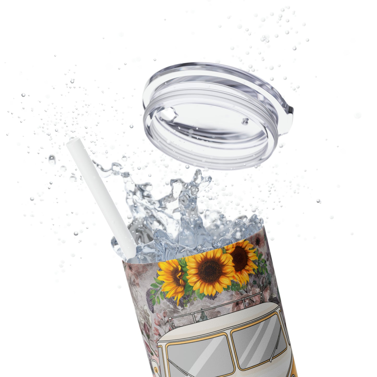 Skinny Tumbler with Straw, 20oz, Sunflower Combi Van