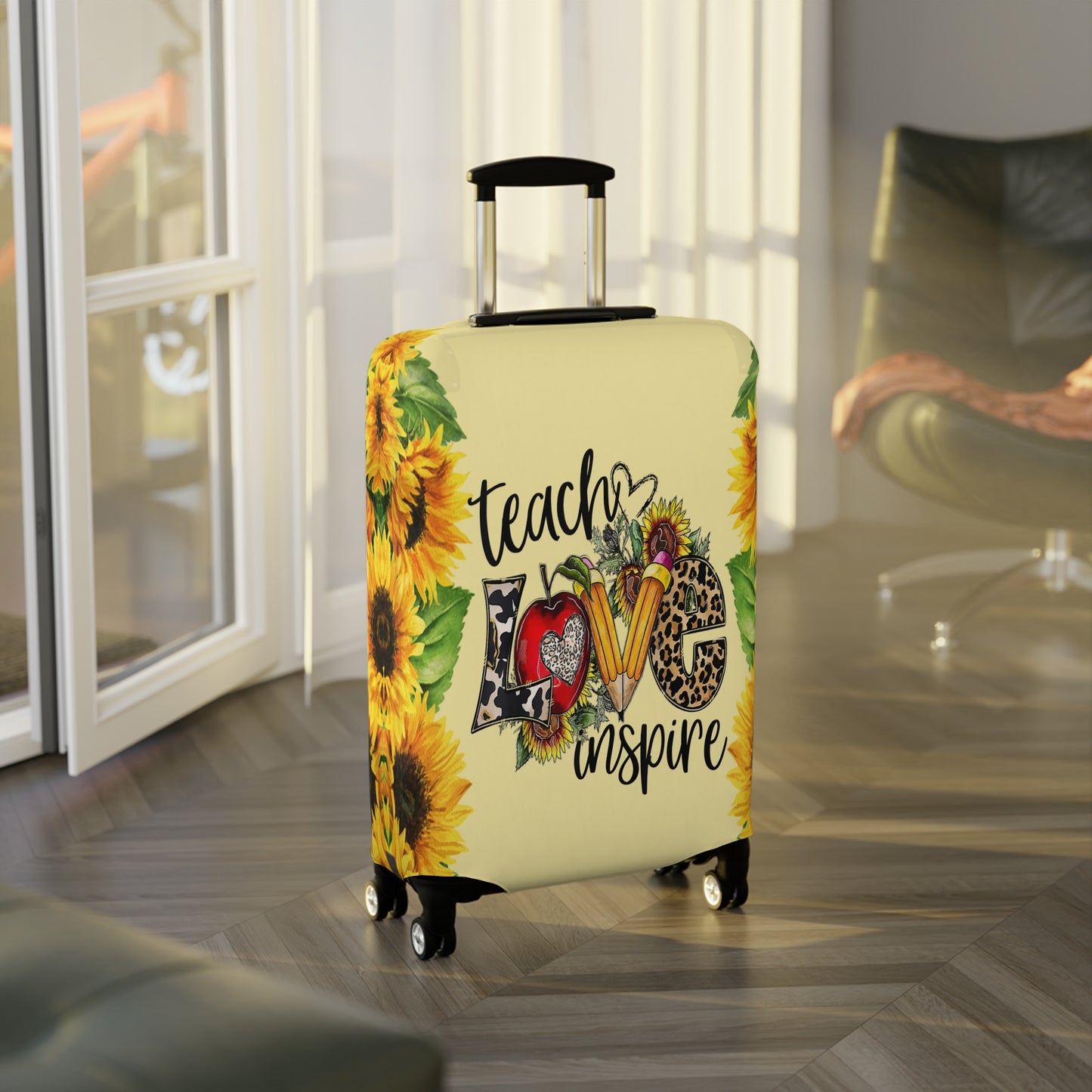 Luggage Cover, Teacher, Sunflowers, Teach, Love, Inspire, awd-1756