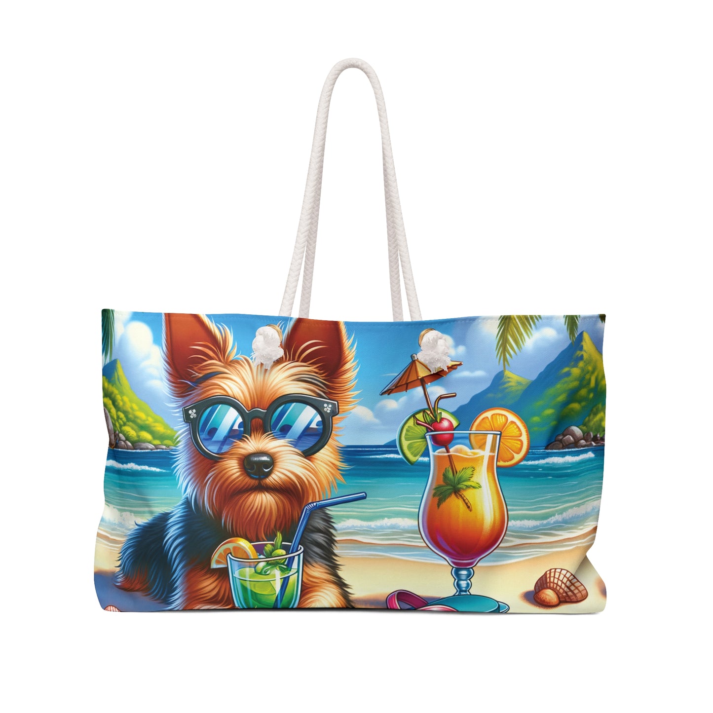 Personalised/Non-Personalised Weekender Bag, Summer Beach Dog, Australian Terrier, Large Weekender Bag, Beach Bag, Book Bag