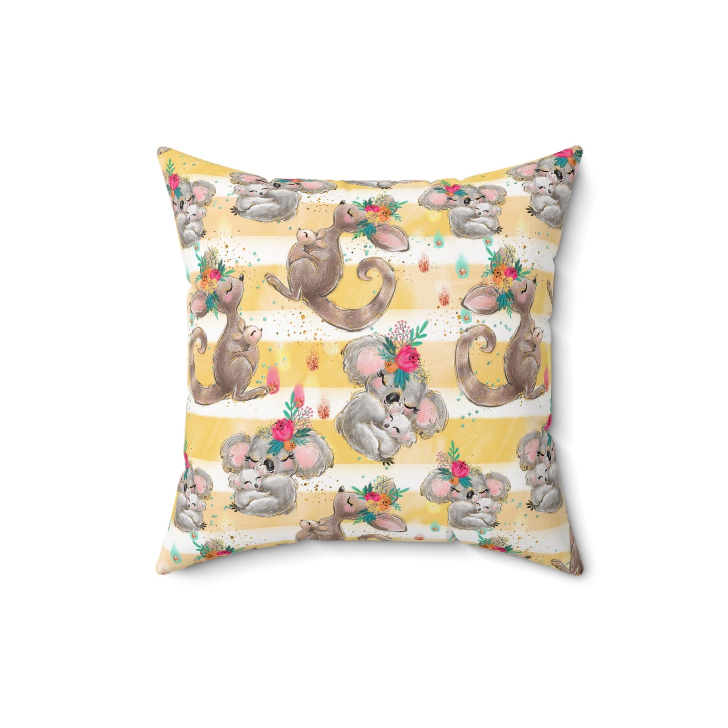 Spun Polyester Square Pillow, Australian Animal Floral Cushion