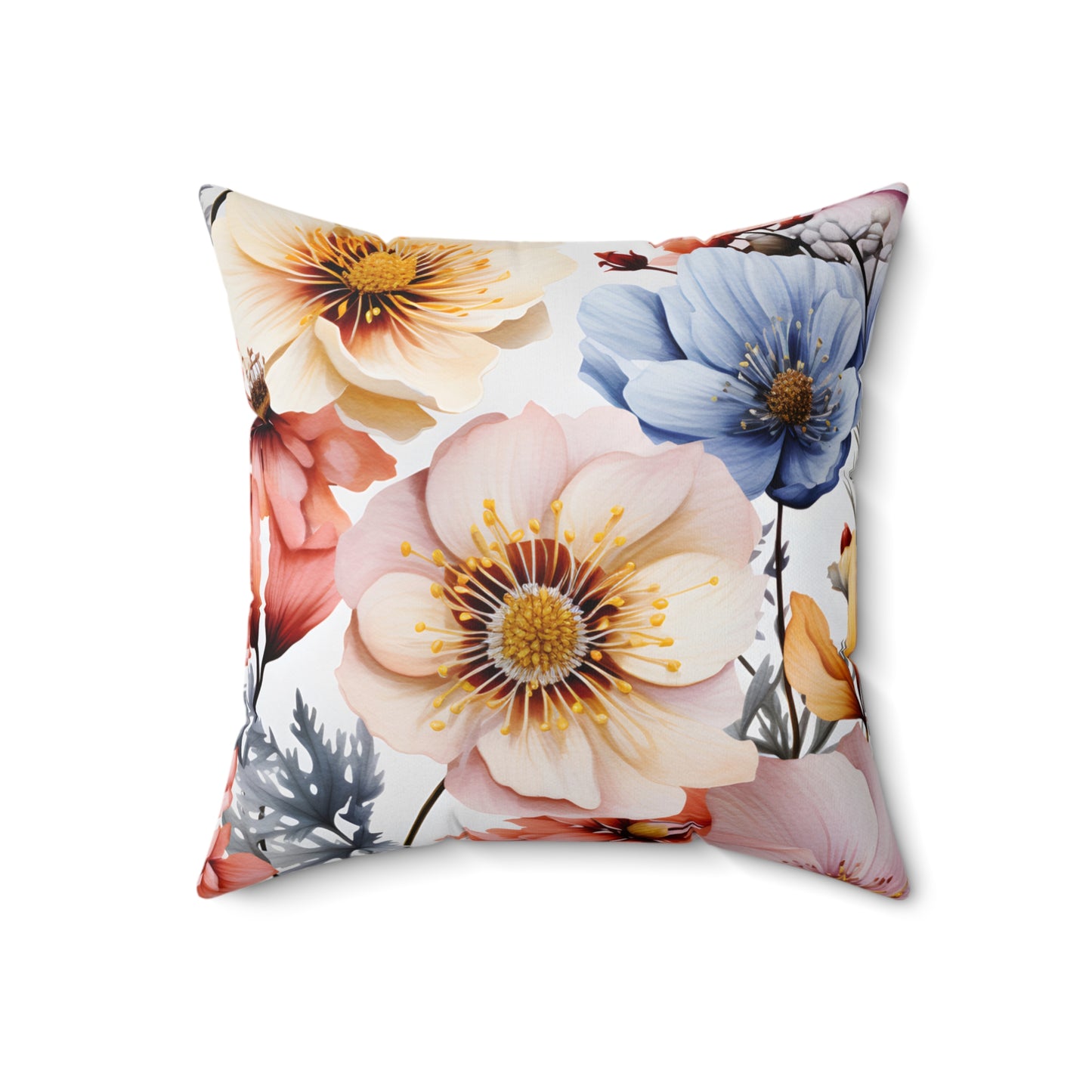 Spun Polyester Square Pillow, Retro Boho Floral Cushion