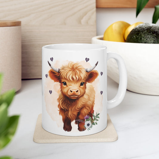 Personalised/Non Personalised Highland Cow, Ceramic Mug 11oz, Highland Cow Mug