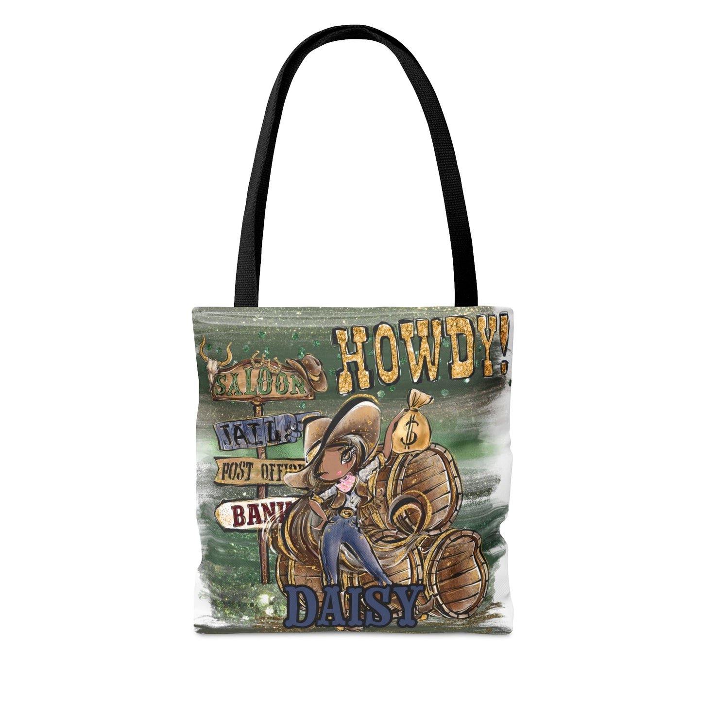 Personalised Tote Bag, Howdy, Brown Hair, Olive Skin, Brown Eyes, Tote bag