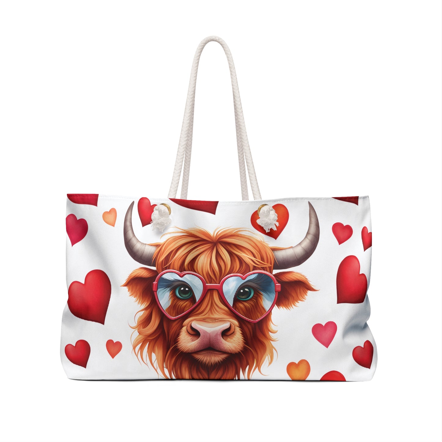 Personalised/Non-Personalised Weekender Bag, Highland Cow, Large Weekender Bag, Beach Bag, Book Bag