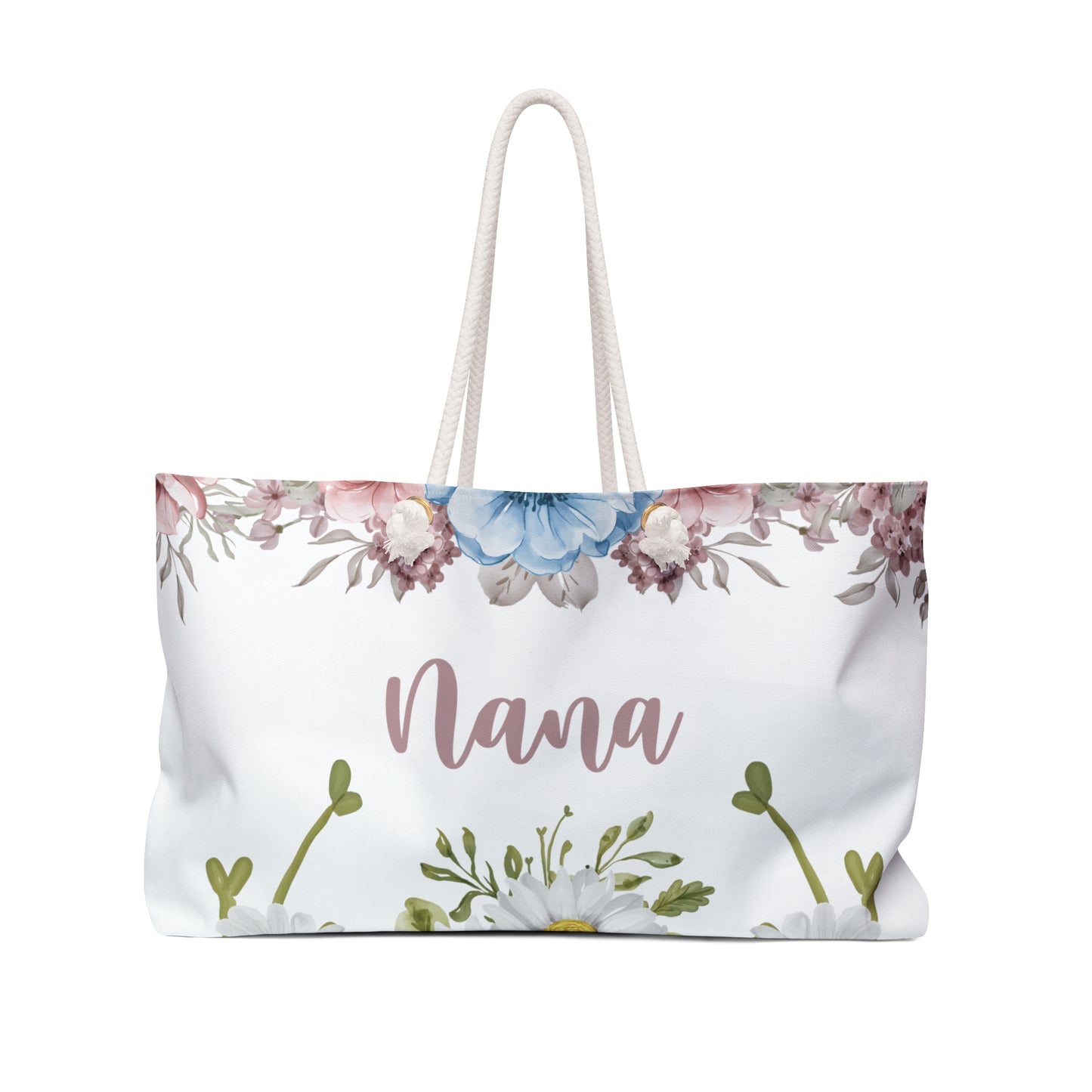 Personalised/Non-Personalised Weekender Bag, Floral, Nana, Large Weekender Bag, Beach Bag, Book Bag