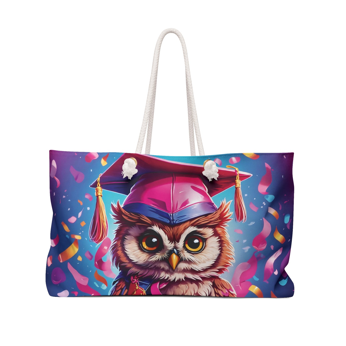 Personalised/Non-Personalised Weekender Bag, Owl, Large Weekender Bag, Beach Bag, Book Bag