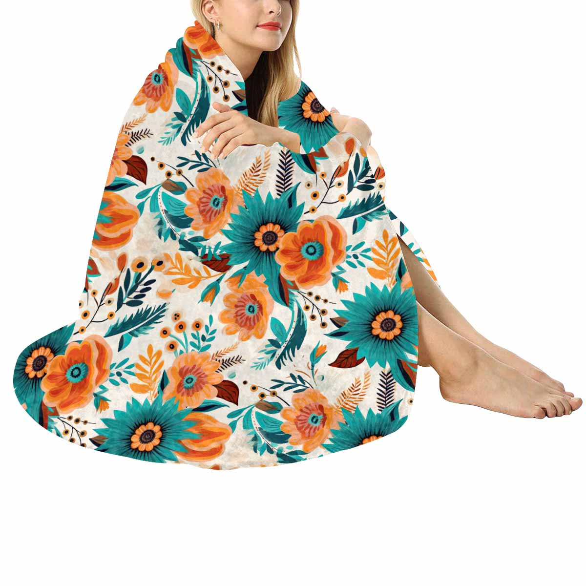 Boho Retro Floral  Circular Micro Fleece Blanket 60"