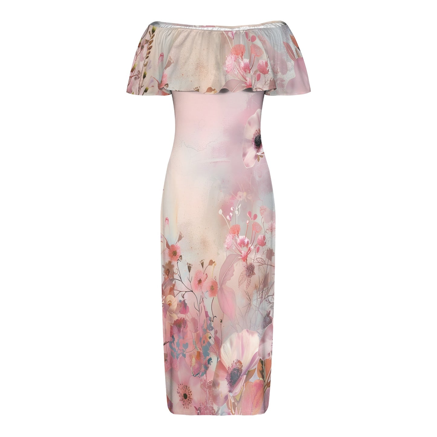 Maddison Women's Off Shoulder Ruffle Boat Neck Dress (Model D71)