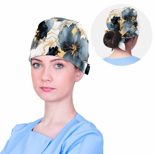 Nurse Scrub Cap Alcohol Ink Blue Floral  Scrub Cap