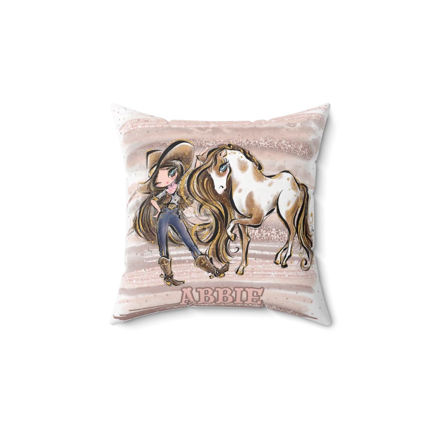 Personalised Cowgirl and Horse Cushion,  Brown Hair, Blue Eyes, Polyester Square Cushion, Christmas cushion