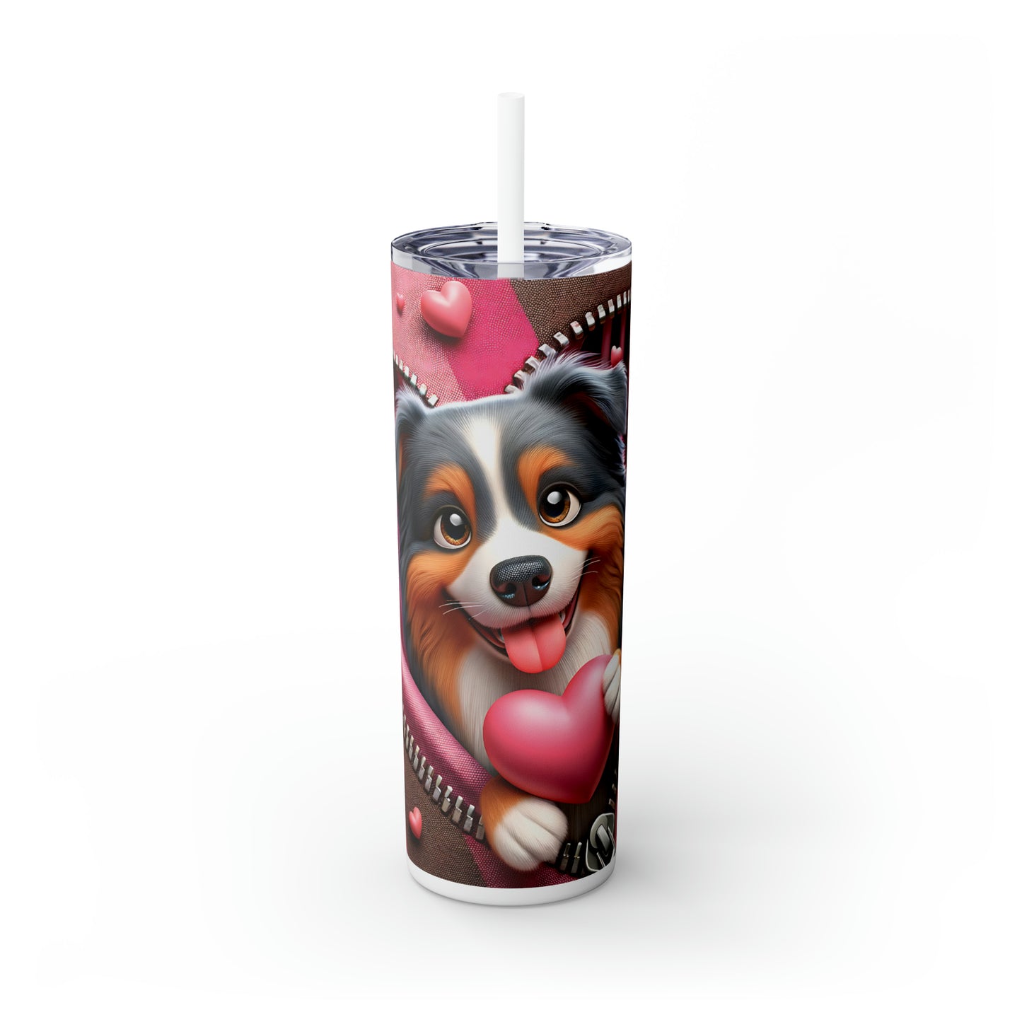 Skinny Tumbler with Straw, 20oz, Dog, Valentines Day, awd-1124