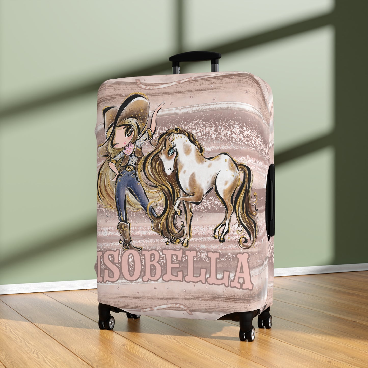 Luggage Cover, Howdy Cowgirl and Horse, Blonde Hair Brown Eyes