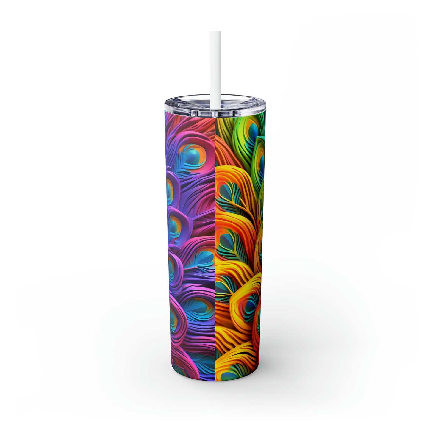 Skinny Tumbler with Straw, 20oz, Peacock