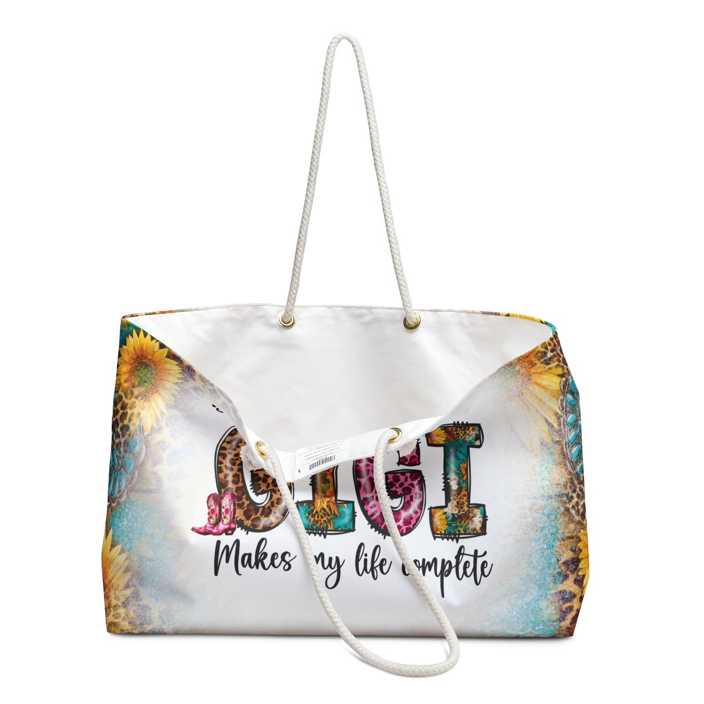 Personalised/Non-Personalised Weekender Bag, Country & Western, Quote, Being a GiGi Makes my life Complete, Large Weekender Bag, Beach Bag, Book Bag