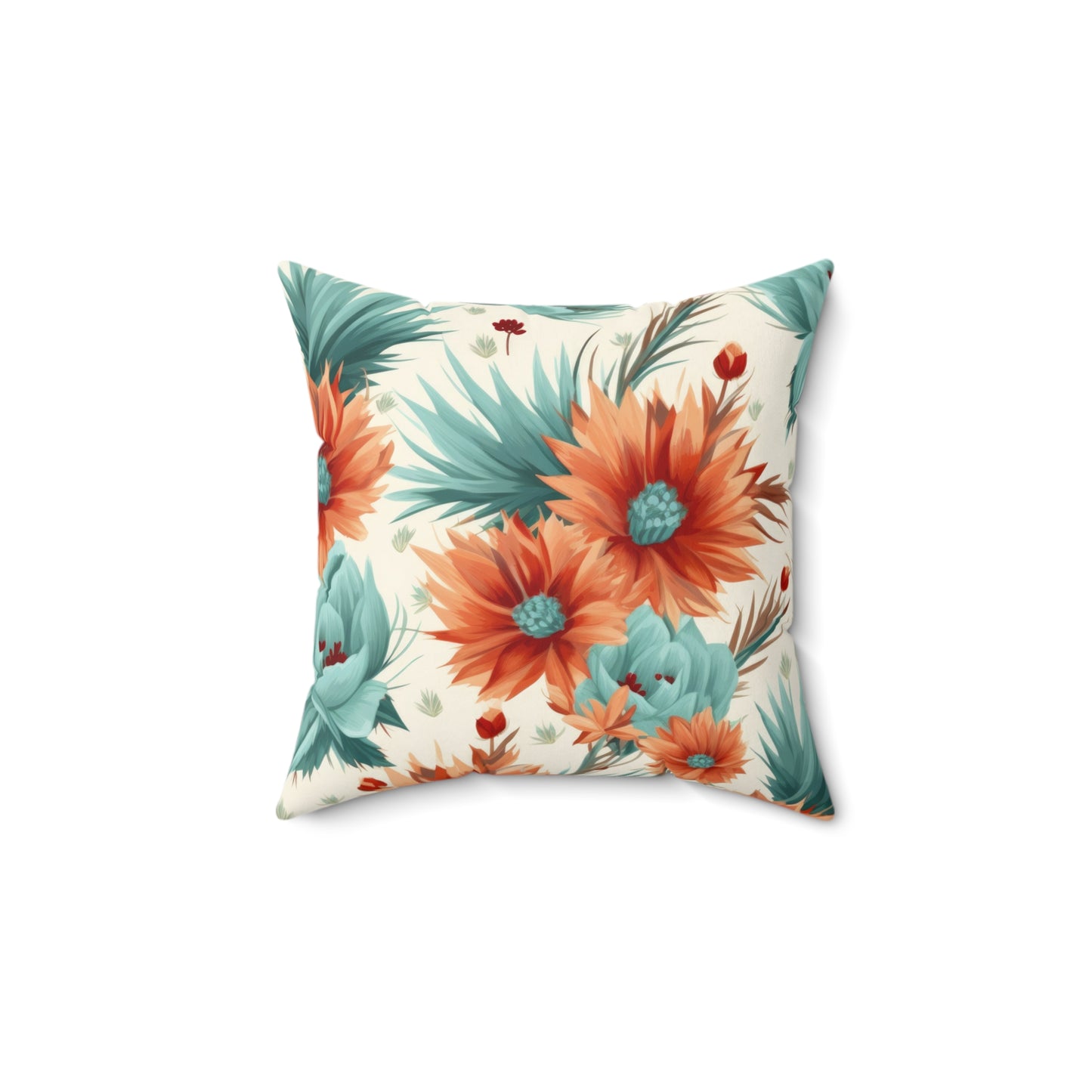 Spun Polyester Square Pillow, Bright Retro Boho Floral Cushion