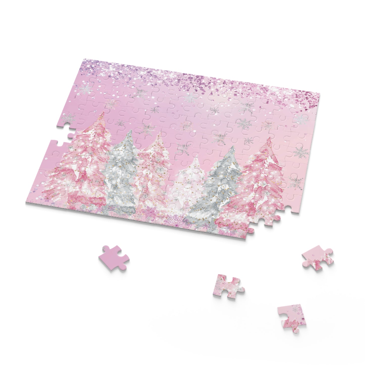 Personalised/Non-Personalised Puzzle, Pink Christmas Trees (120, 252, 500-Piece)