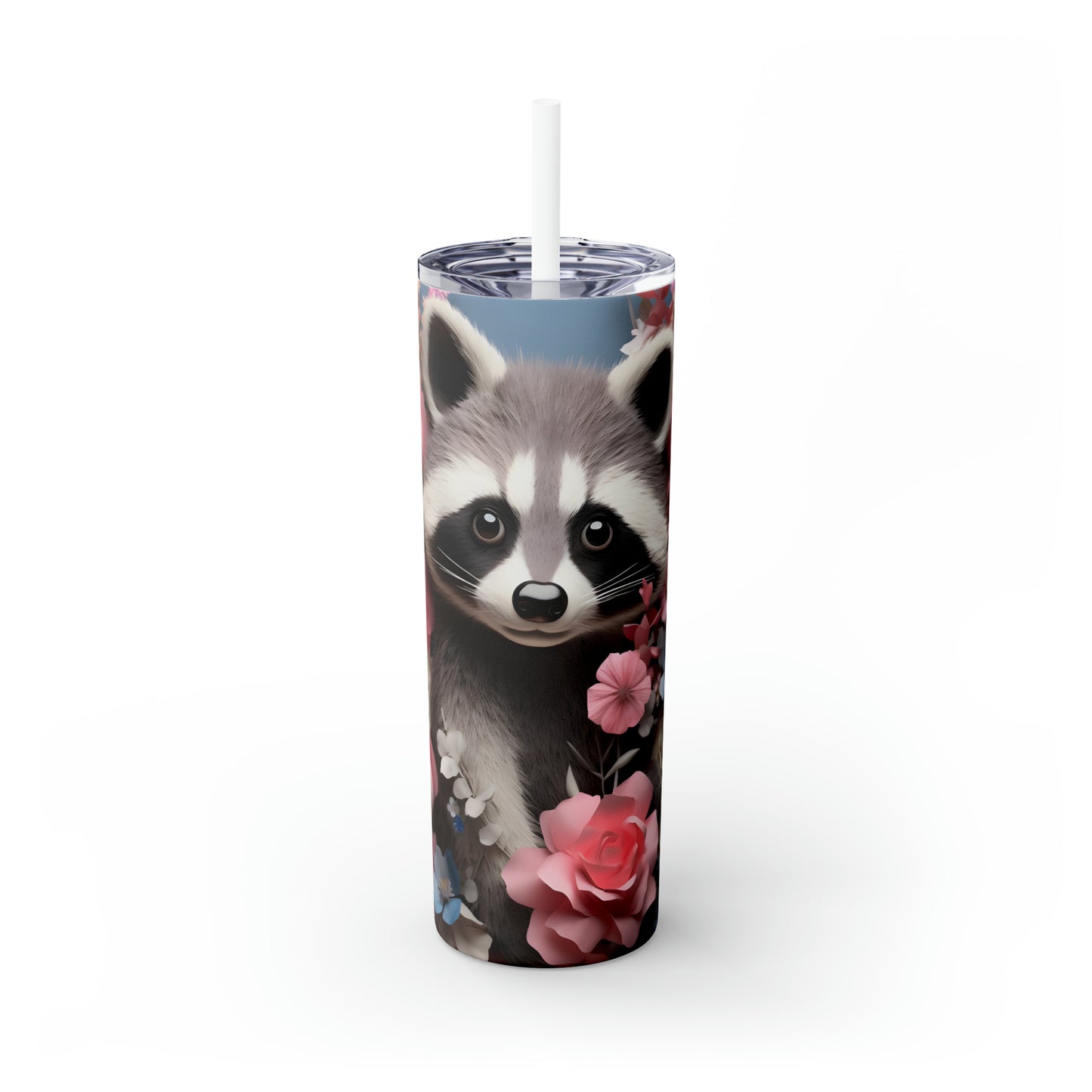 Skinny Tumbler with Straw, 20oz, Racoon