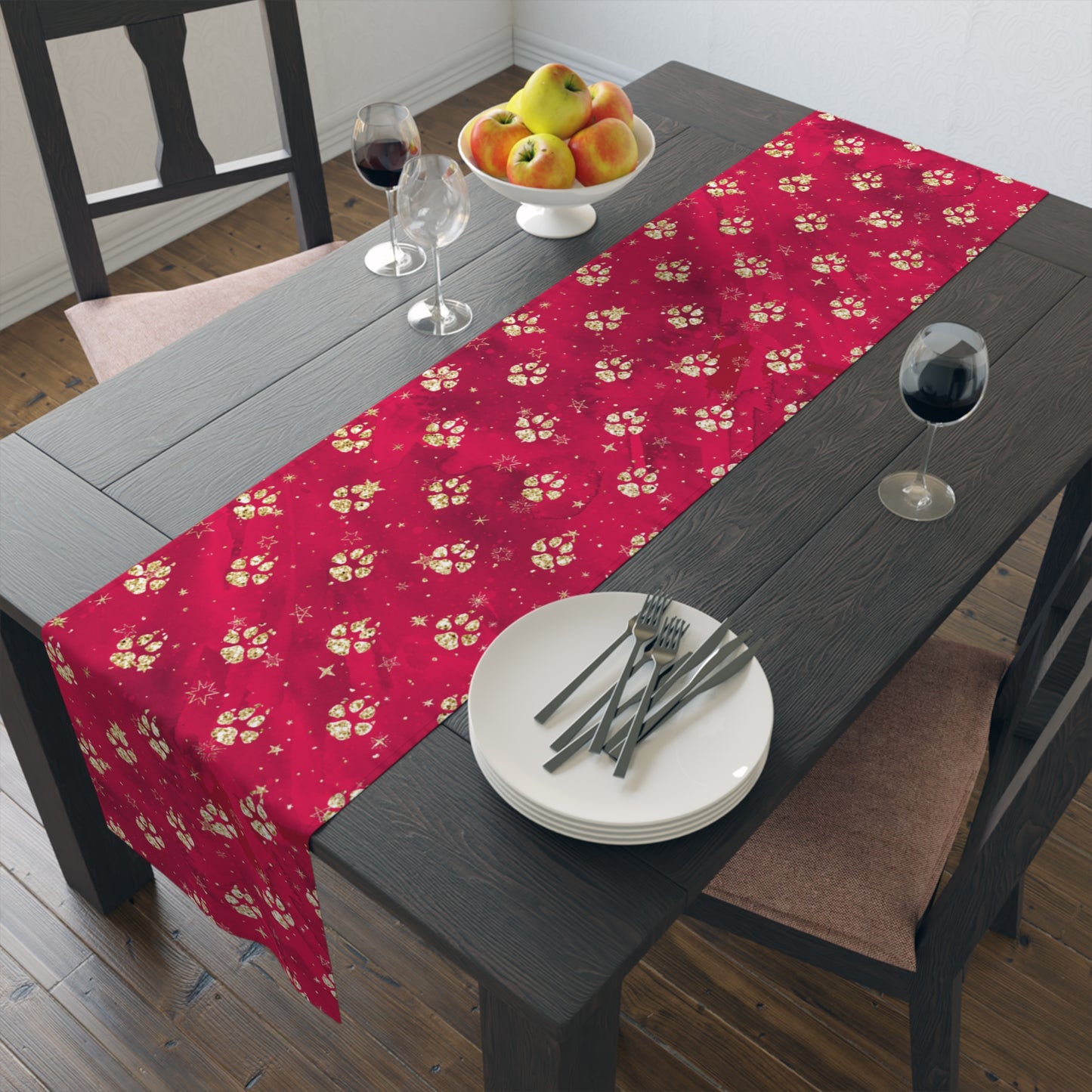 Doggie Paws Christmas Table Runner, Cotton Twill and Poly Available