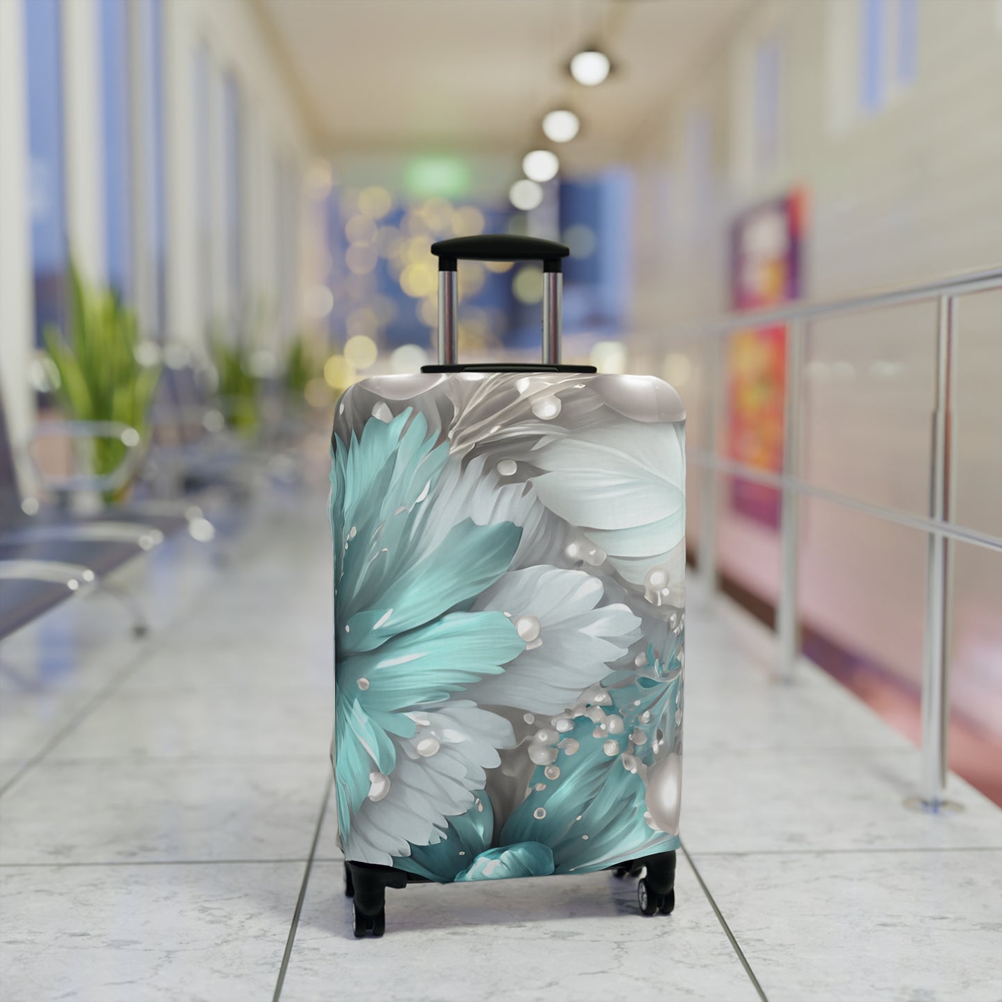 Luggage Cover, Turquoise Floral-2