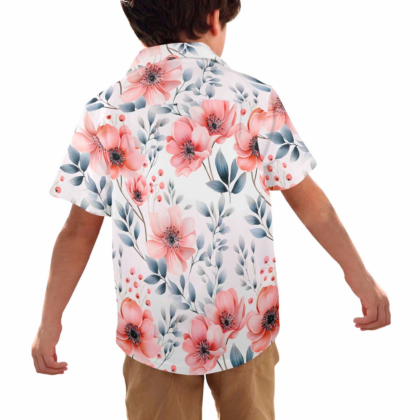 Apricot and Grey Floral  Little Boys' Hawaiian Shirt (Model T58)