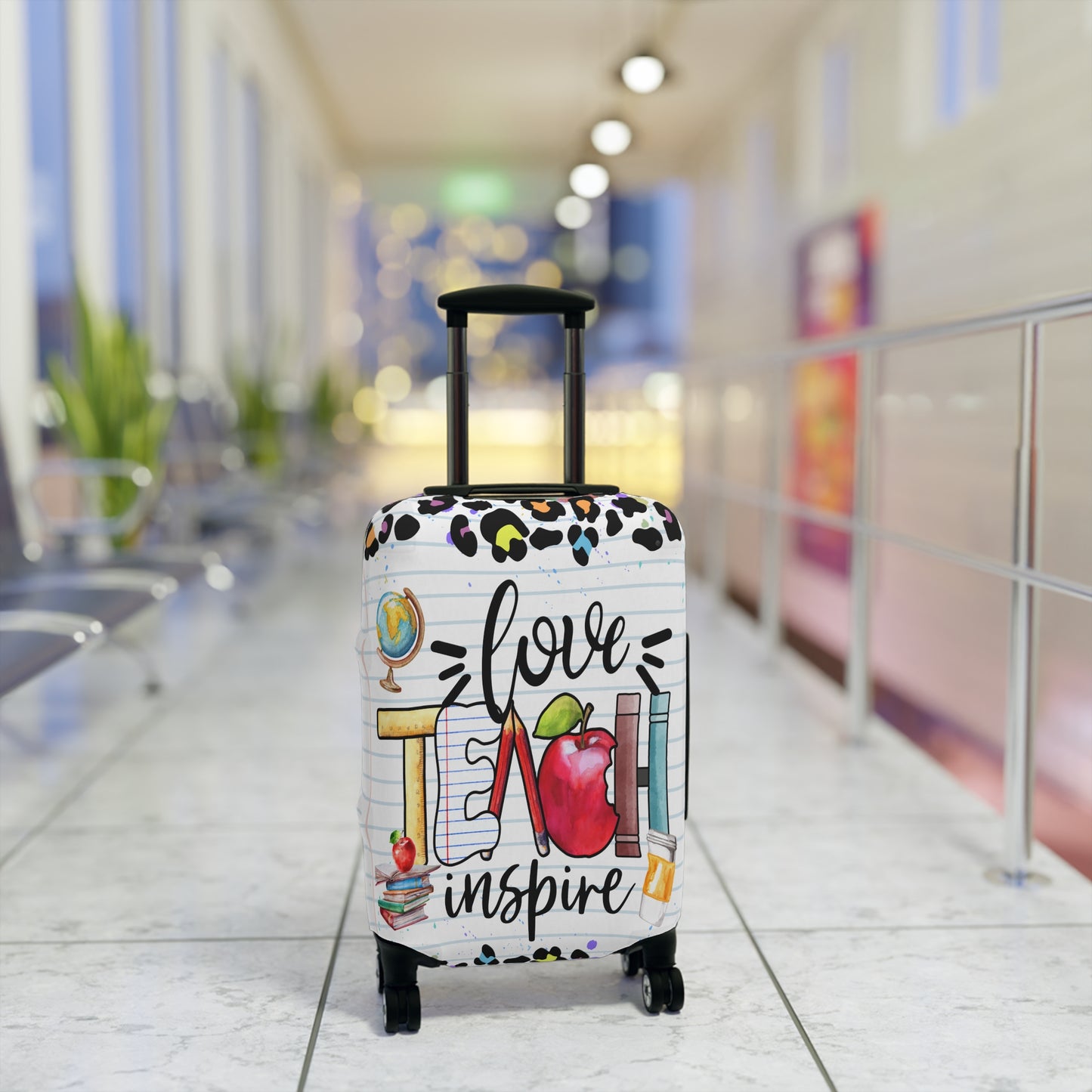 Luggage Cover, Teacher, Leopard Print, Teach, Love, Inspire, awd-1698