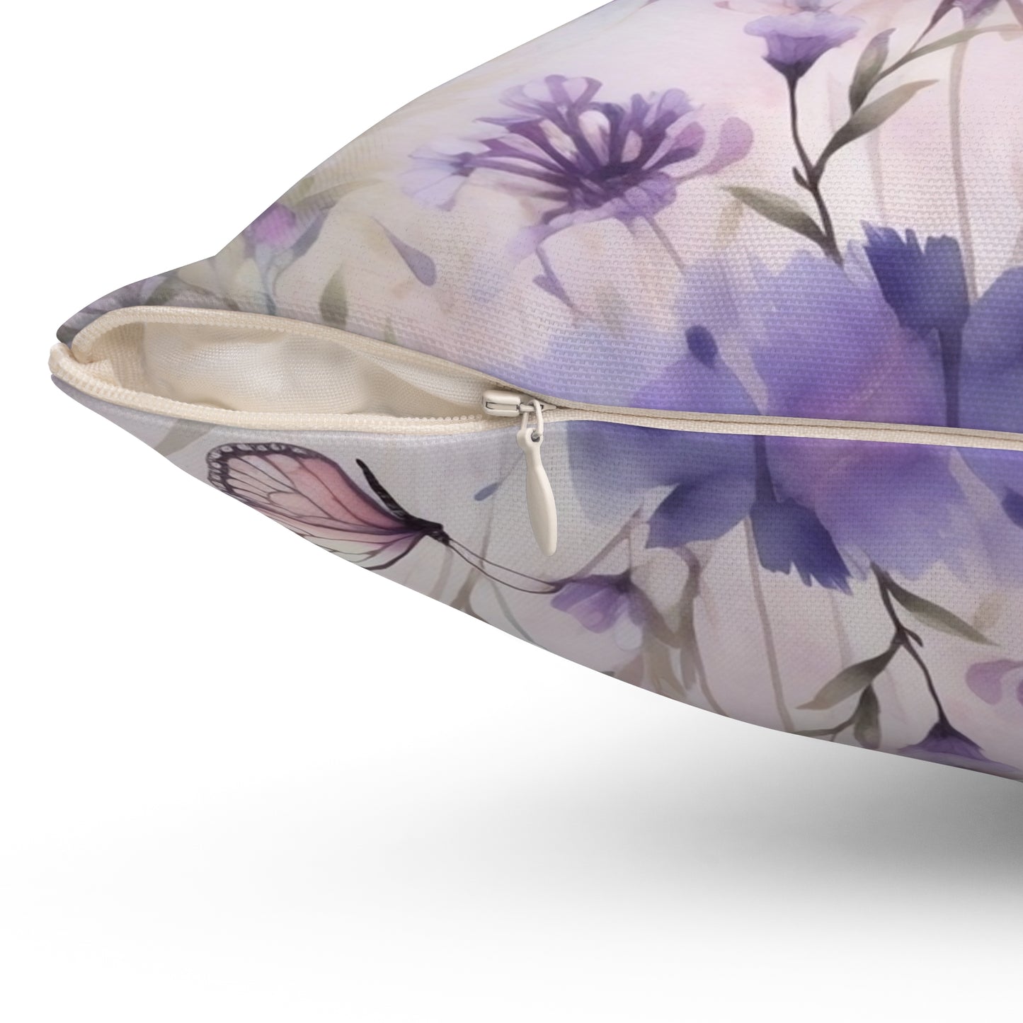 Spun Polyester Square Pillow, Butterfly Floral Cushion