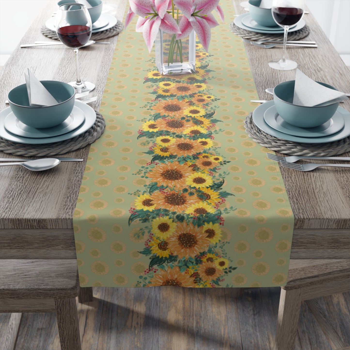 Sunflower Floral Table Runner, Cotton Twill and Poly Available, 2 sizes Available