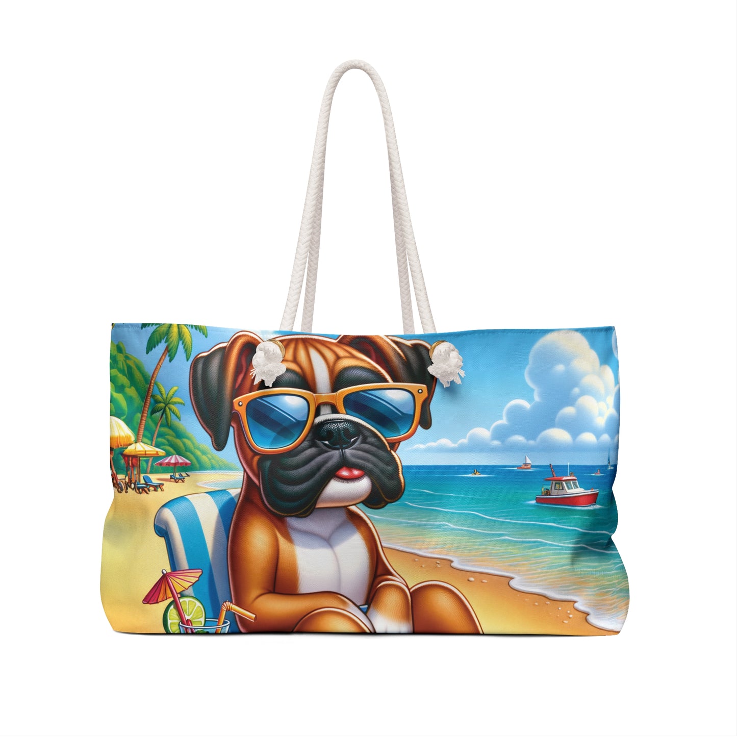 Personalised/Non-Personalised Weekender Bag, Summer Beach Dog, Boxer, Large Weekender Bag, Beach Bag, Book Bag