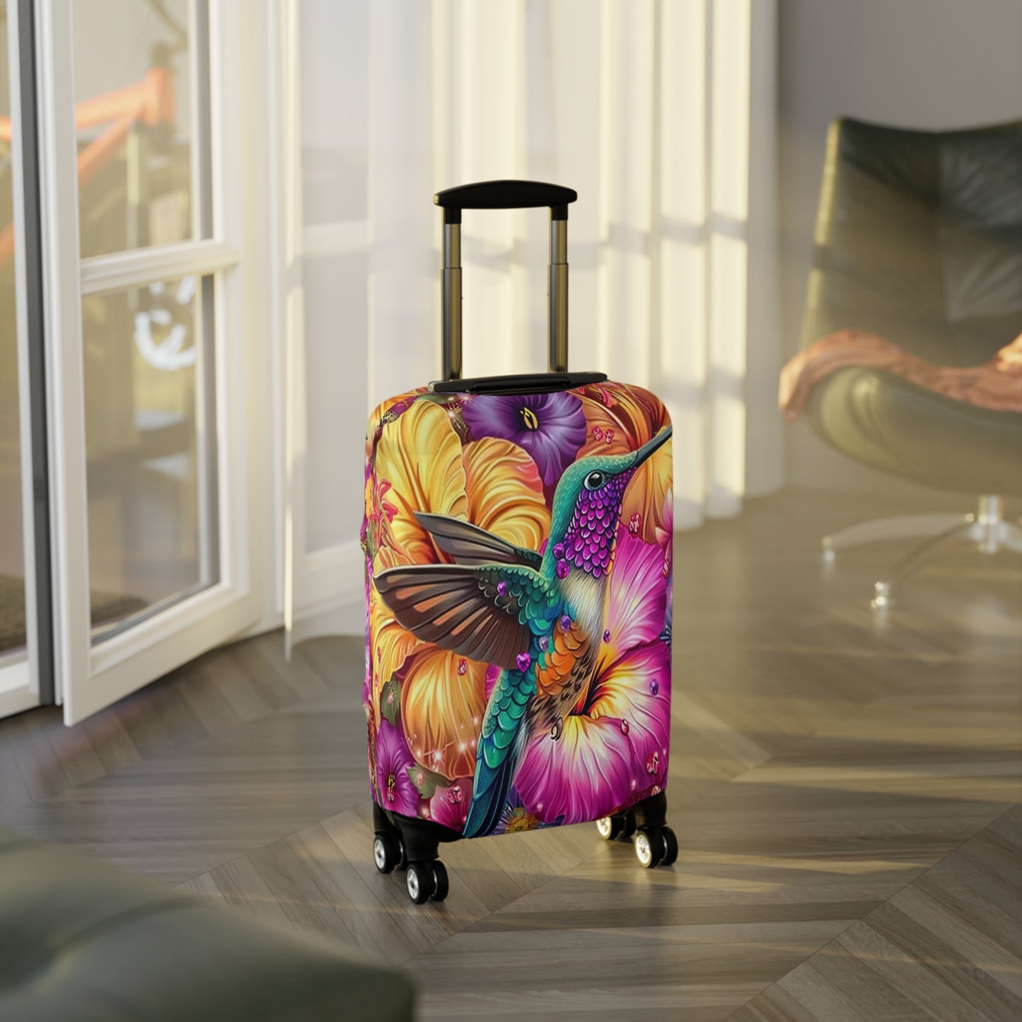 Luggage Cover, Floral Hummingbird, awd-3098