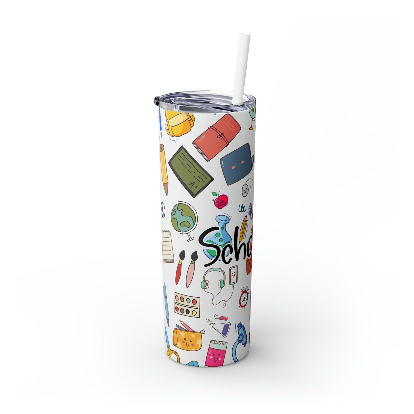 Skinny Tumbler with Straw, 20oz, Teacher, School Life