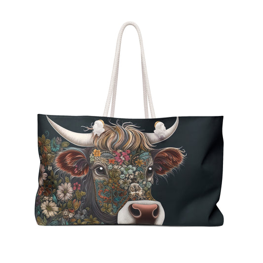 Personalised/Non-Personalised Weekender Bag, Highland Cow, Large Weekender Bag, Beach Bag, Book Bag