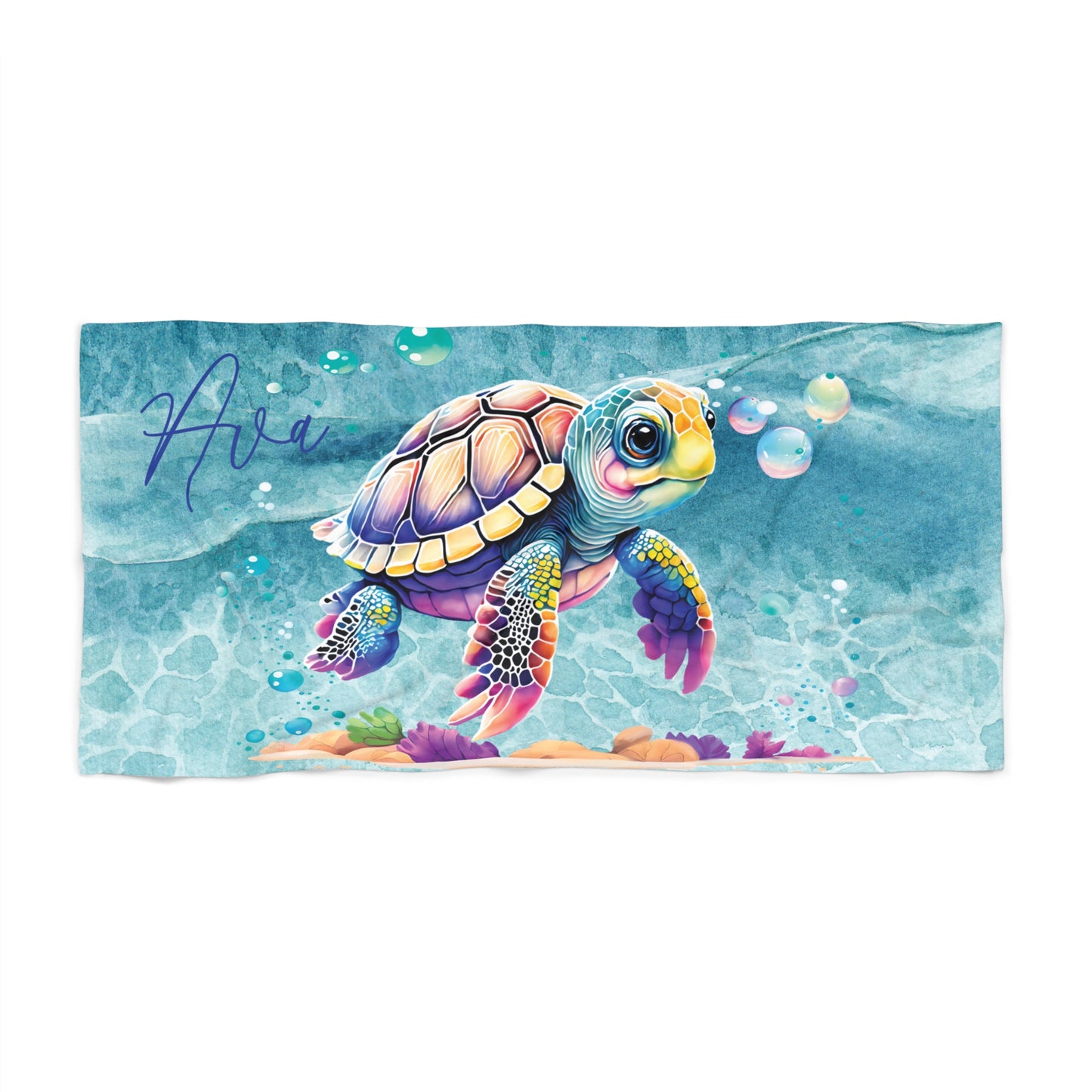 Personalised Beach Towel, Turtle, Polycotton Towel, 2 sizes Available