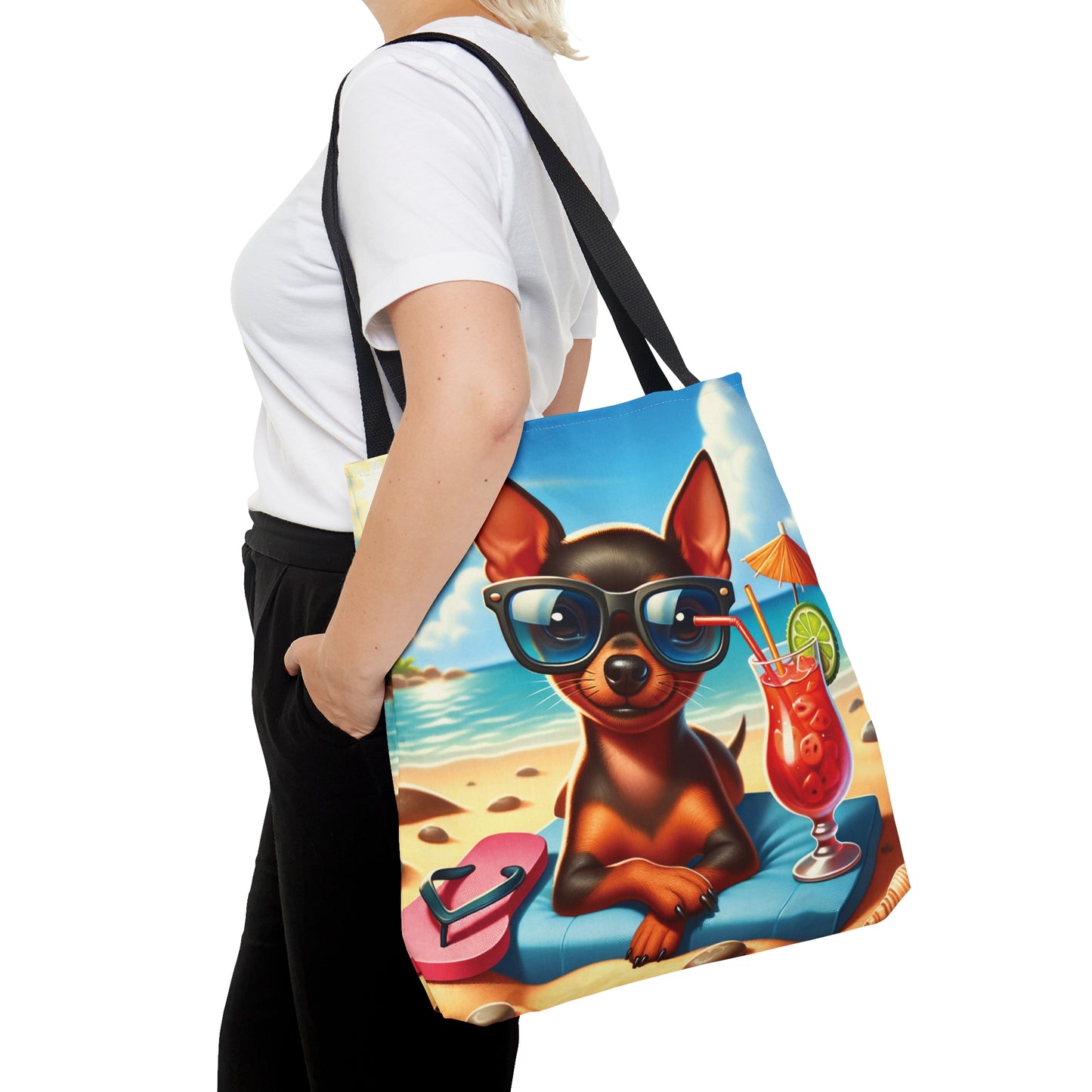 Tote Bag, Dog on Beach, Miniature Pincher, Tote bag, awd-1225