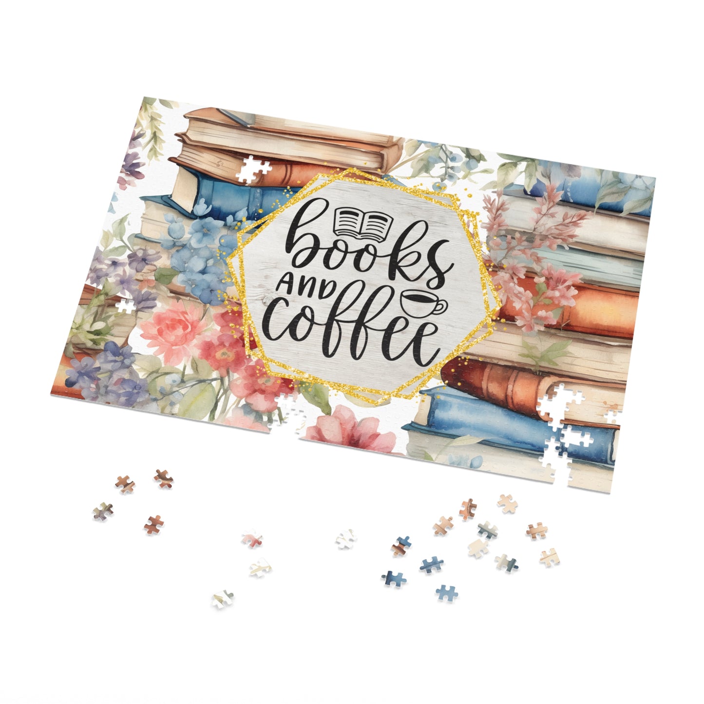 Jigsaw Puzzle, Book Lovers, Books and Coffee, Personalised/Non-Personalised (30, 110, 252, 500,1000-Piece)