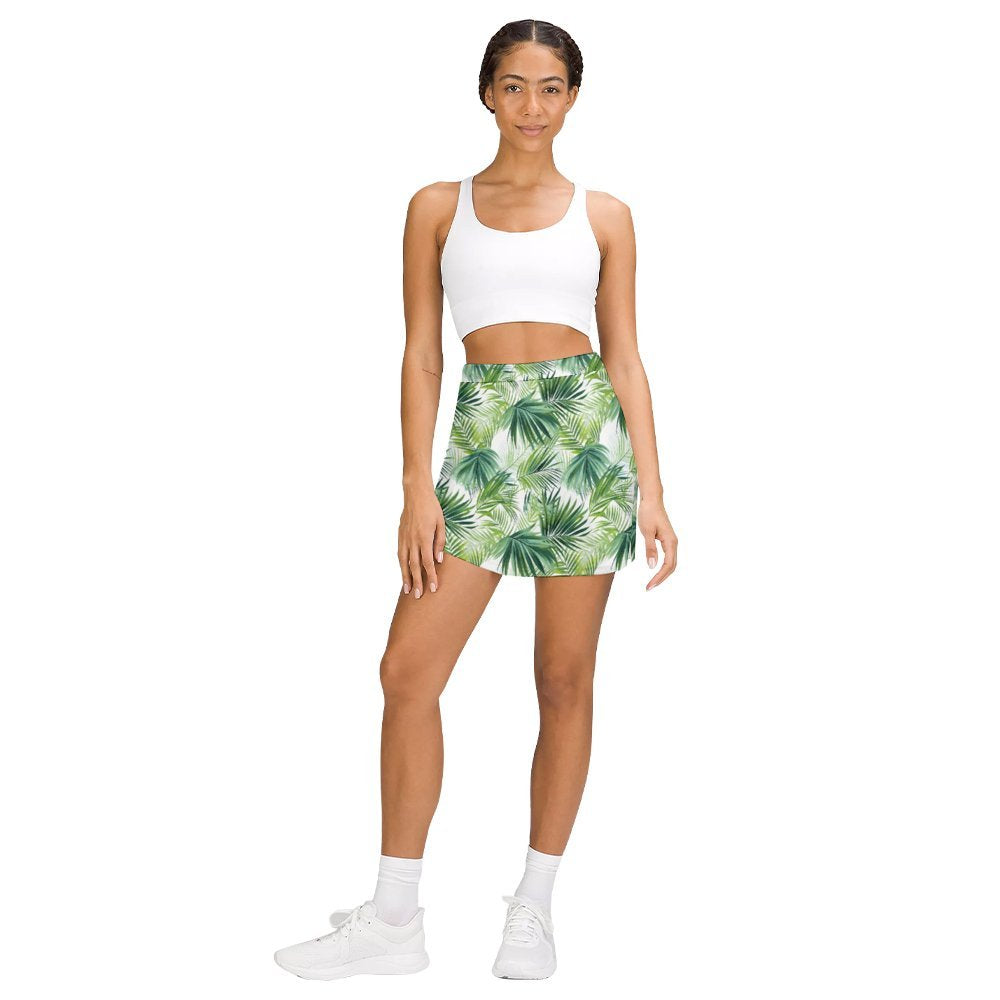 Green Palm Leaves A-Line Skirt with Pocket Light proof trouser skirt